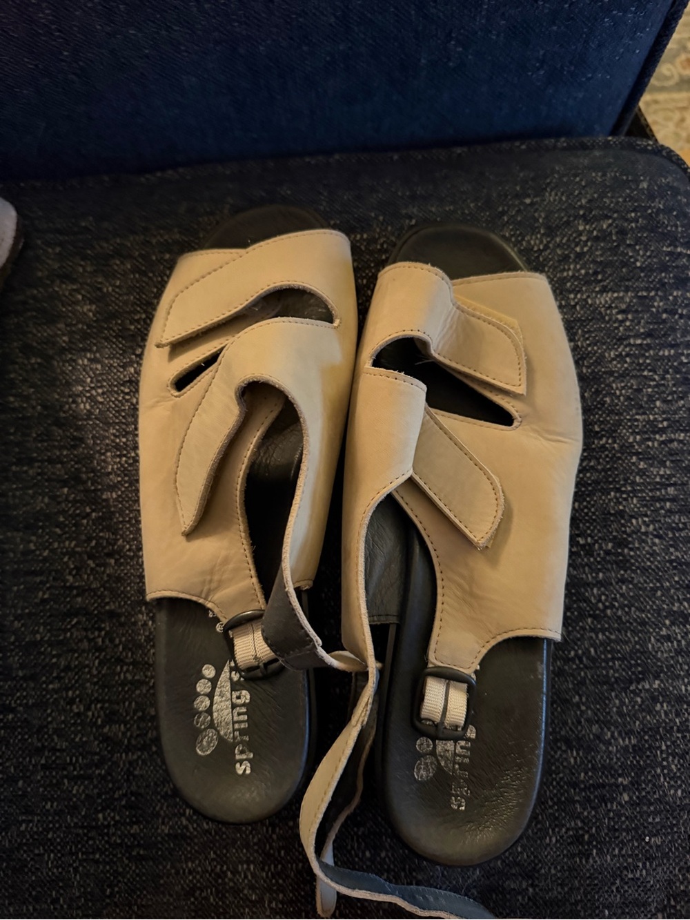 Women's Beige Leather Comfort Slide Sandals